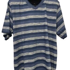 Tommy Bahama Striped V Neck T Shirt Blue Gray Mens Large Modal
